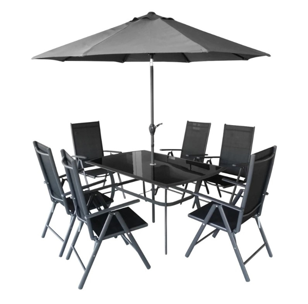 Picture of Set mobilier de gradina Hecht, 1 masa, 6 scaune si umbrela Shadowset