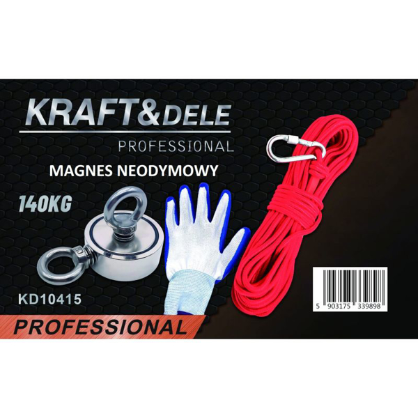 Picture of Set magnet neodim cu franghie si manusi, 140 kg, Kraft&Dele KD10415